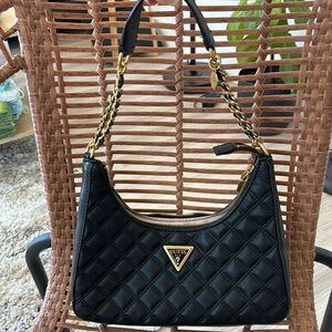 GUESS Black Leather Pillow Saddle Bag